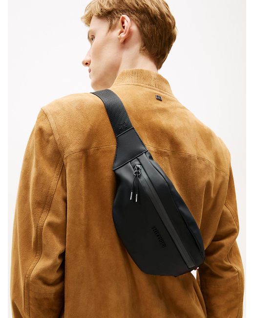 Tommy Hilfiger Black Textured Logo Bum Bag for men