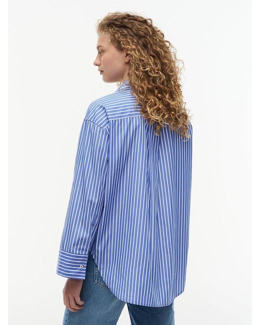 Tommy Hilfiger Blue Oversized Fit Stripe Shirttail Hem Poplin Shirt