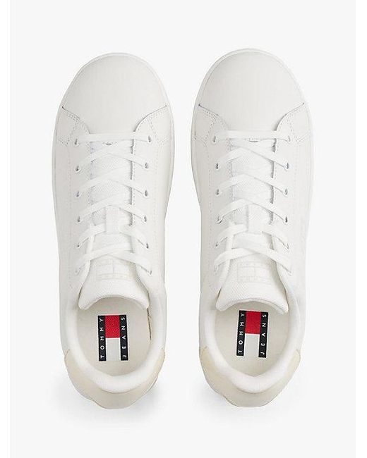 Zapatillas De Plataforma Dentada Con Piel Tommy Hilfiger de color White