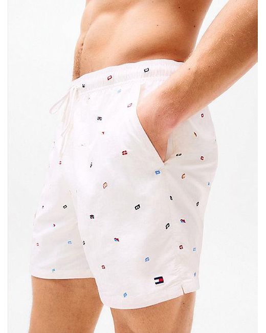 Tommy Hilfiger Medium Lange Zwemshort Met Ritszak in het White voor heren