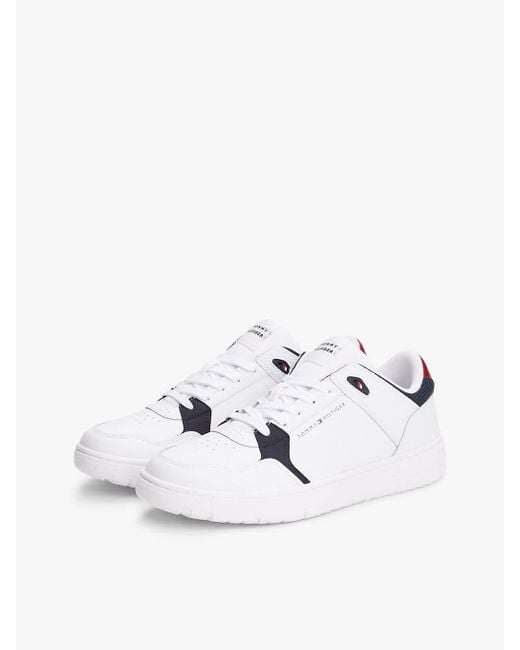 Sneakers Stile Basket Con Mix Di Texture E Pelle di Tommy Hilfiger in White da Uomo
