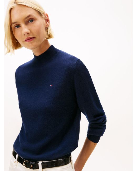 Pullover A Lupetto Con Cashmere di Tommy Hilfiger in Blue