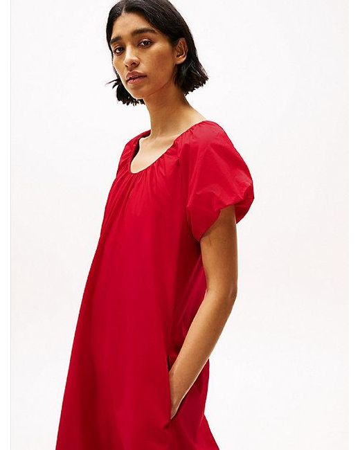 Tommy Hilfiger Midi-Jurk Met Diepe Hals in het Red