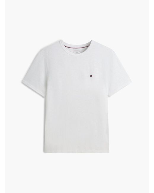 Tommy Hilfiger White Flag Embroidery Textured Crew Neck T-Shirt for men