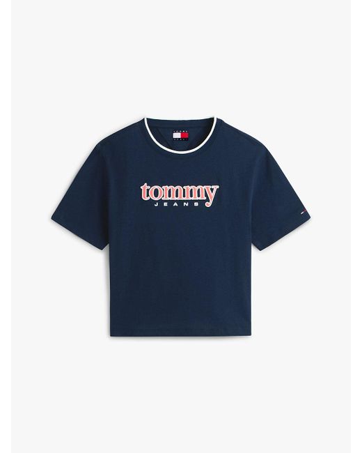Tommy Hilfiger Blue S Short Sleeve Cotton Graphic T-shirt With Applique Logo Detail
