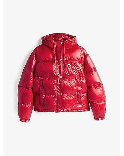 Tommy Hilfiger Glanzend Pufferjack Met Capuchon in het Red