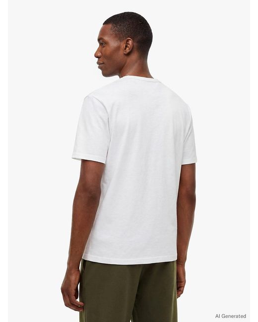 Tommy Hilfiger White Flag Embroidery Textured Crew Neck T-Shirt for men