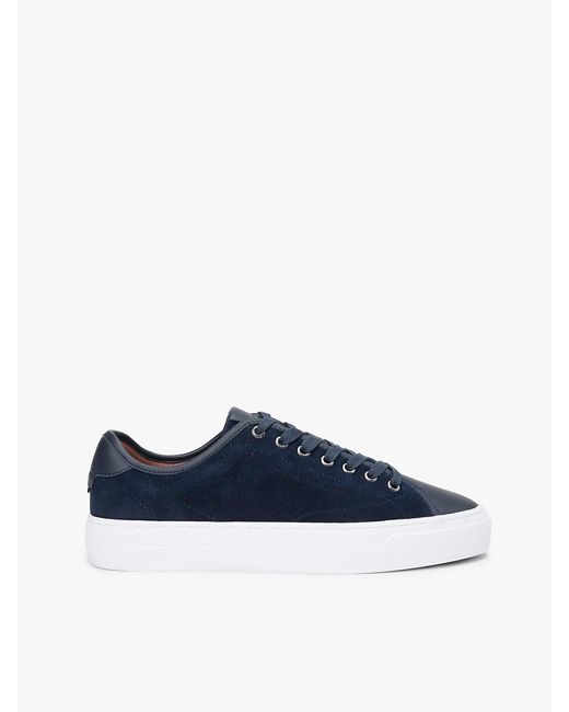 Tommy Hilfiger Blue Leather Mixed Texture Court Trainers for men