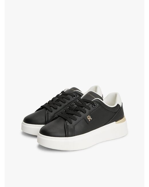 Tommy Hilfiger Black Metallic Th Monogram Leather Platform Trainers