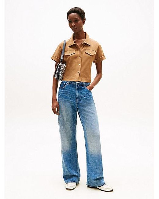 Tommy Hilfiger Regular Fit Overhemd Met Goudkleurige Knopen in het Blue