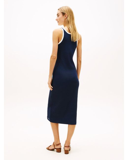 Tommy Hilfiger Blue Contrast Trim Slim Midi Bodycon Dress