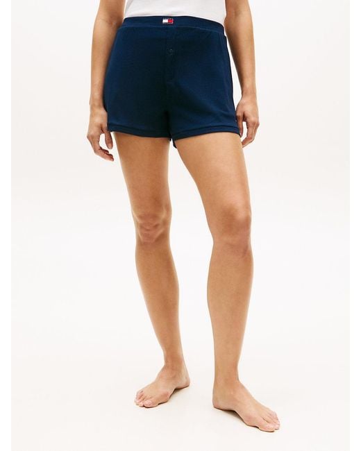 Tommy Hilfiger Blue Heritage Logo Patch Ribbed Lounge Shorts