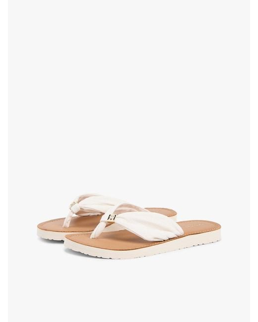 Tommy Hilfiger White Th Monogram Plaque Hemp Flip-Flops