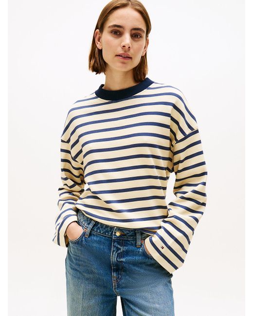 Tommy Hilfiger Blue Gold-tone Button Stripe Sweatshirt