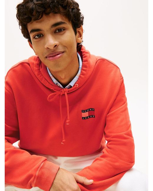 Tommy Hilfiger Red Back Logo Wavy Flag Relaxed Hoody for men