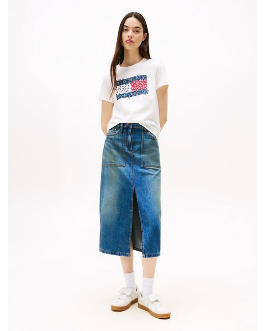 Tommy Hilfiger Blue Claire Utility Denim Midi Skirt