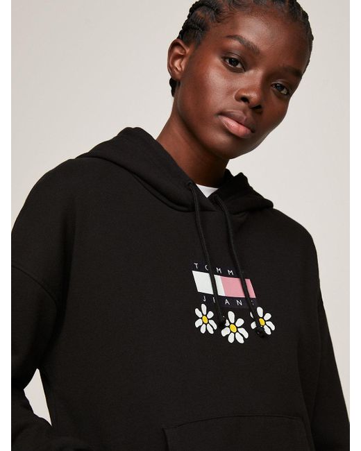 Tommy Hilfiger Black Daisy Graphic Boxy Fit Hoody