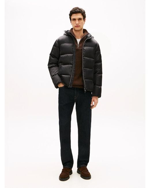 Tommy Hilfiger Black Th Crest Print Down Puffer Jacket for men