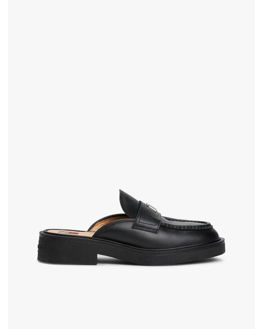 Tommy Hilfiger Black Leather Loafer Mules