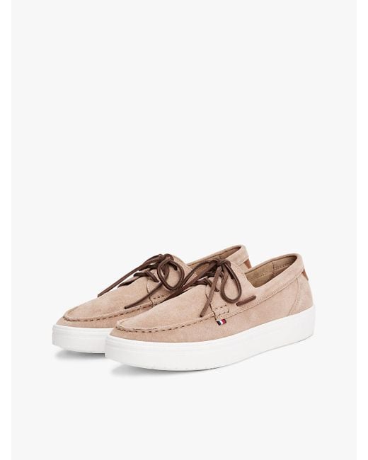 Tommy Hilfiger White Lace-up Suede Hybrid Boat Shoes for men