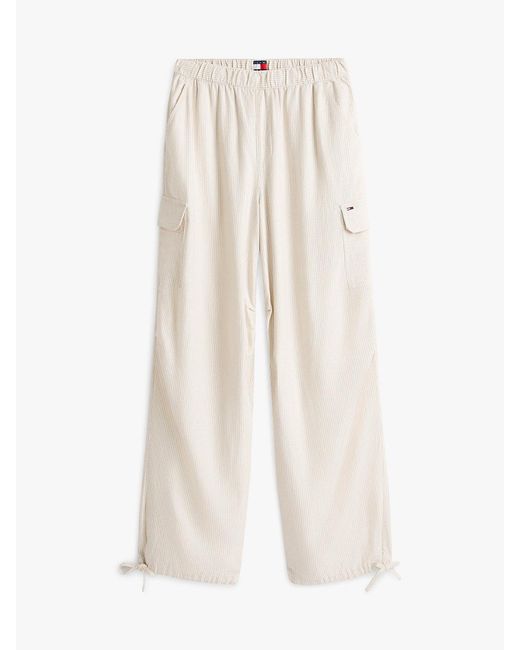 Tommy Hilfiger White Linen Blend Wide Leg Cargo Trousers
