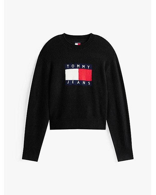 Tommy Hilfiger Relaxed Fit Gemêleerde Trui Met Tommy-Vlag in het Black