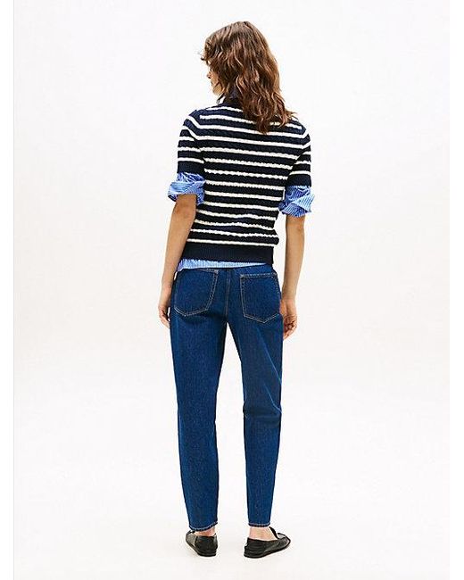 Tommy Hilfiger Blue Kurzarm-Pullover Mit Zopfstrick