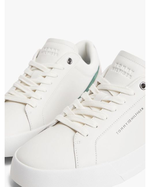 Tommy Hilfiger White Signature Colour-Blocked Leather Court Trainers for men