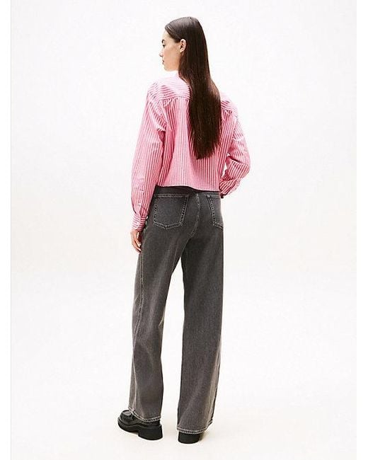 Tommy Hilfiger Cropped Relaxed Fit Overhemd Met Embleem in het Pink