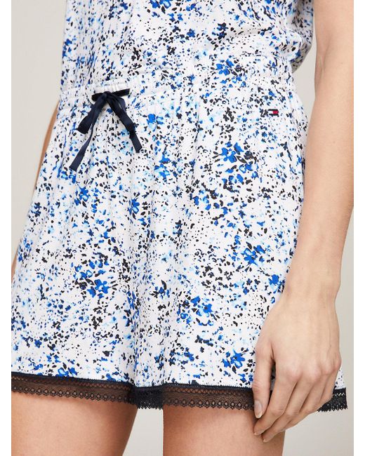 Tommy Hilfiger Blue Floral Lace Trim Print Pyjama Shorts