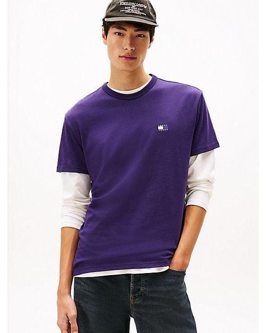 Tommy Hilfiger T-Shirt Met Ronde Hals En Tommy-Badge in het Purple voor heren