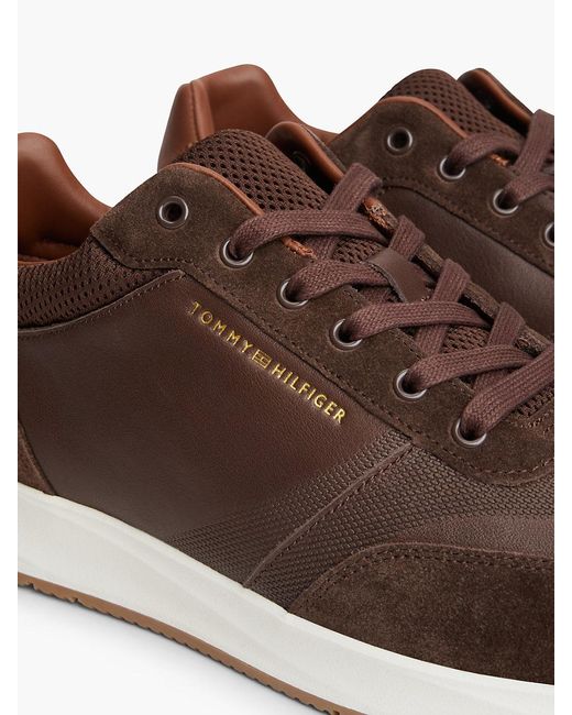 Tommy Hilfiger Brown Suede Mixed Texture Trainers for men