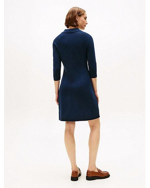 Tommy Hilfiger Fit-And-Flare Mini-Jurk Van Zachte Wol in het Blue
