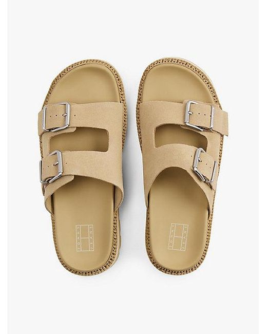 Tommy Hilfiger Suède Sandaal Met Profielzool En 2 Banden in het White