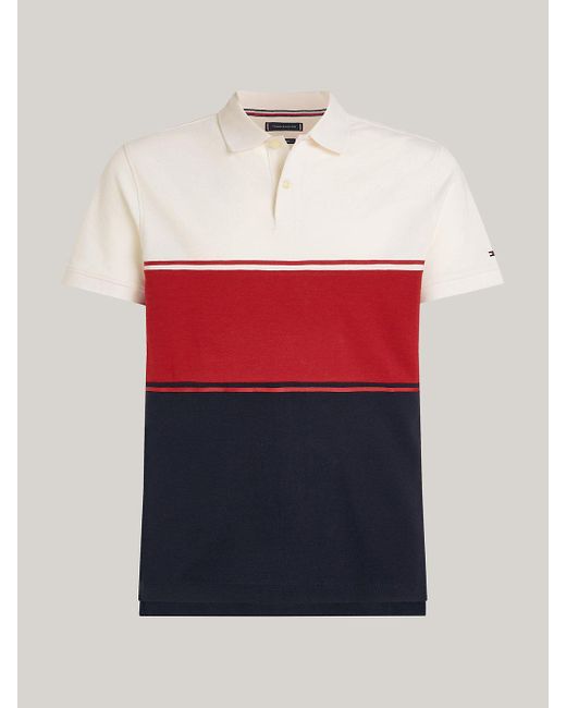 Tommy Hilfiger Red Colour-blocked Flag Embroidery Polo for men