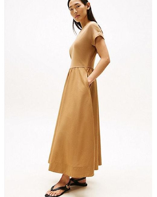 Tommy Hilfiger Natural Midi-Kleid Mit Goldfarbenen Knöpfen