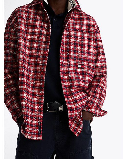 Tommy Hilfiger Relaxed Fit Geruit Overhemd Van Flanel in het Red voor heren