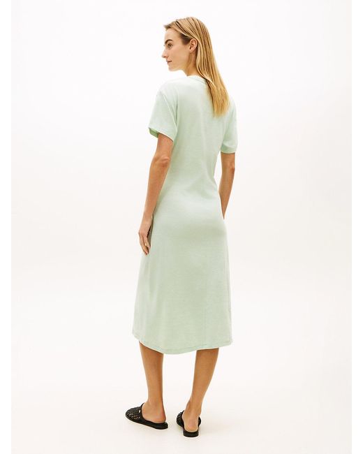 Tommy Hilfiger Green Textured Knot Relaxed Midi T-Shirt Dress