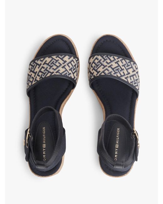 Tommy Hilfiger White Logo Plaque Jacquard Wedge Heel Espadrilles