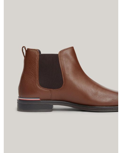 Tommy Hilfiger Brown Signature Leather Chelsea Boots for men
