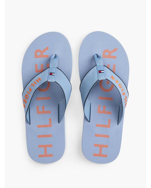 Tommy Hilfiger Blue Logo Embroidery Webbing Strap Flip-Flops for men
