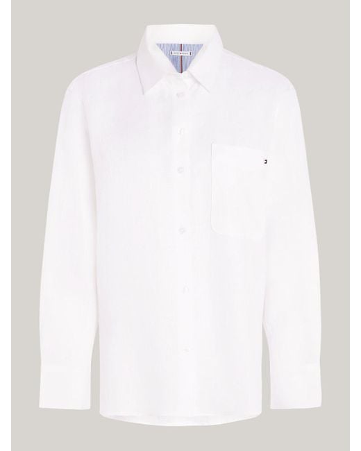 Tommy Hilfiger White Linen Patch Pocket Relaxed Fit Shirt