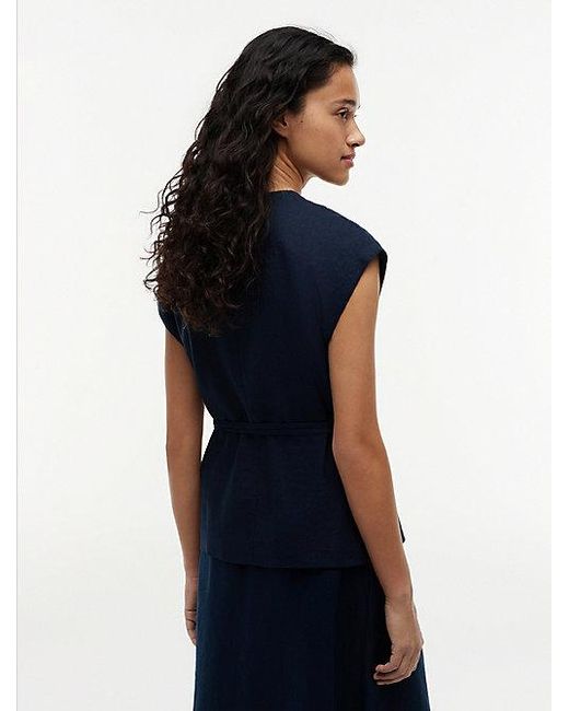 Tommy Hilfiger Blue Wickelbluse ESS LINEN WRAP TIE NS VEST Materialmix, Bindeband