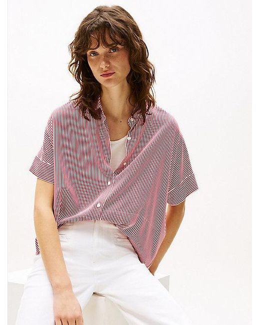 Tommy Hilfiger Overhemd Met Korte Mouwen En Vlag in het Pink