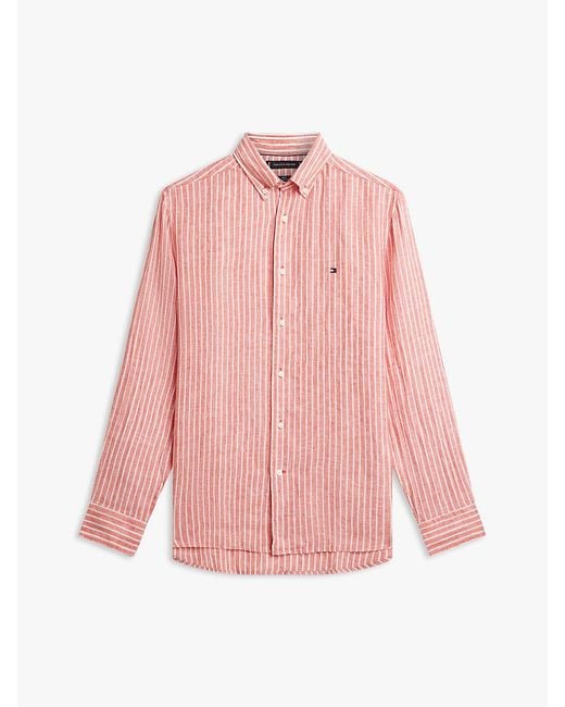 Tommy Hilfiger Pink Regular Fit Bengal Stripe Pure Linen Shirt for men