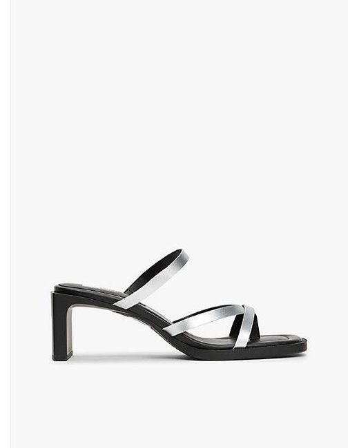 Tommy Hilfiger Metallic Leren Sandaal Met Blokhak in het White