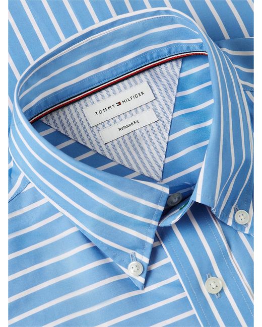 Tommy Hilfiger Blue Oversized Fit Mixed Stripe Poplin Shirt for men