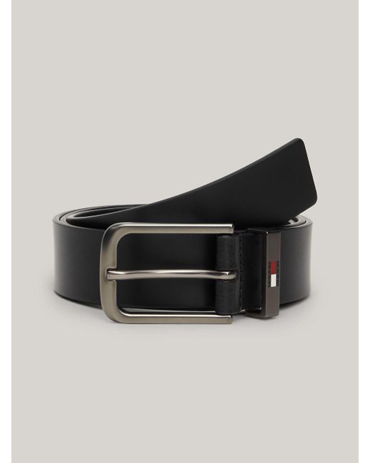 Tommy Hilfiger Black Logo Rounded Buckle Leather Belt for men