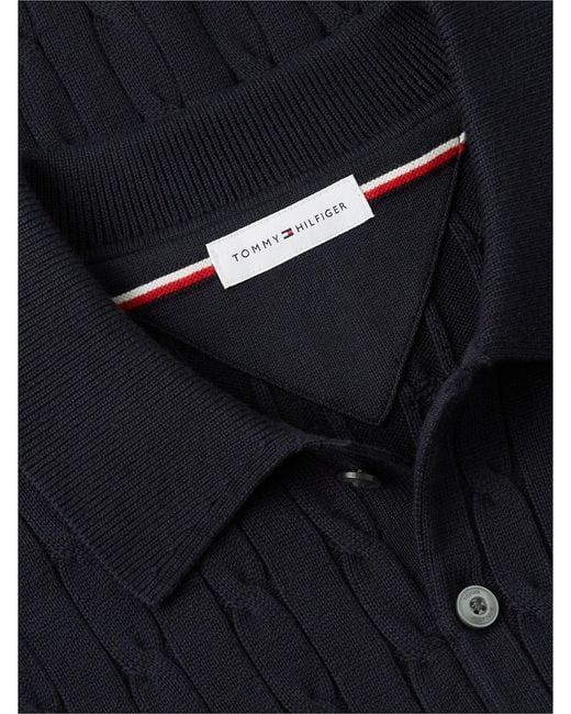 Tommy Hilfiger Blue Cable Knit Polo Jumper for men