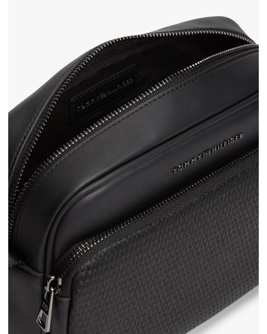 Tommy Hilfiger Black Woven Panel Crossbody Camera Bag for men